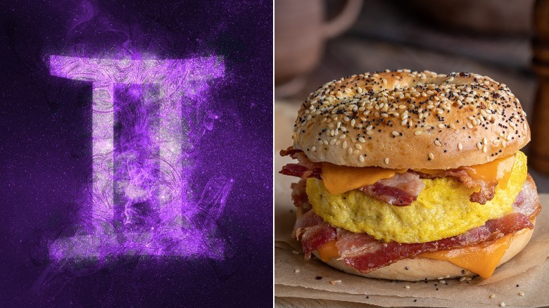 gemini zodiac sign, bacon egg and cheese bagel