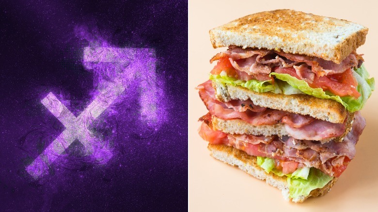 Sagittarius zodiac symbol and BLT sandwich