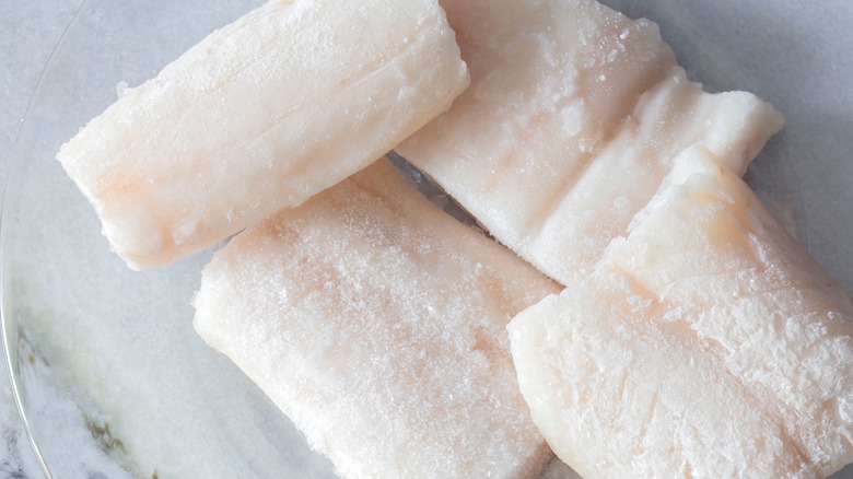 frozen haddock filets on plate