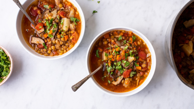 2 bowls of Vegan Lentil Soup