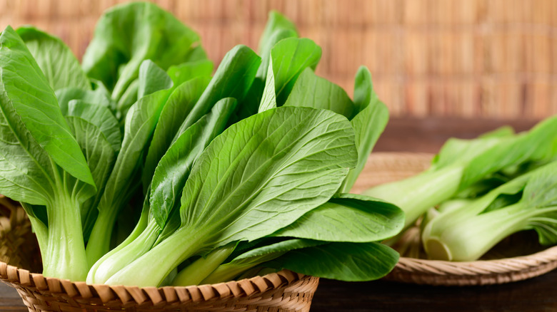 Bok choy in baskets.