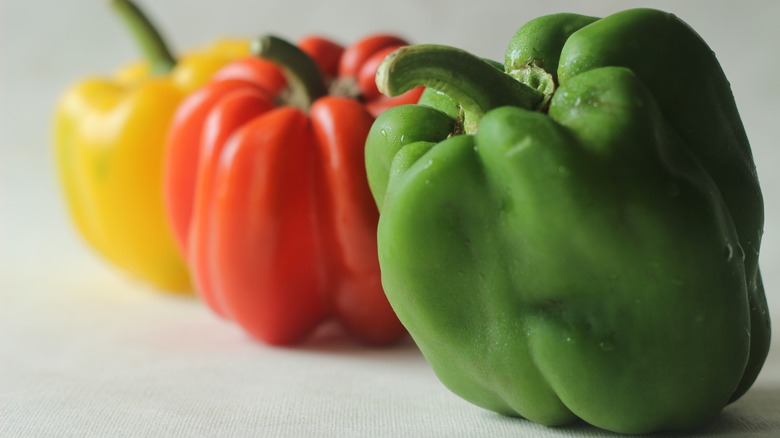 A yellow, red, and green pepper