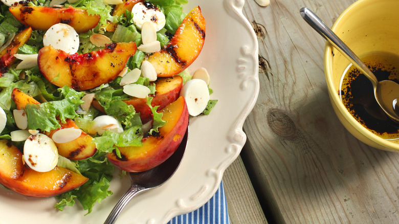 grilled peach salad and dressing