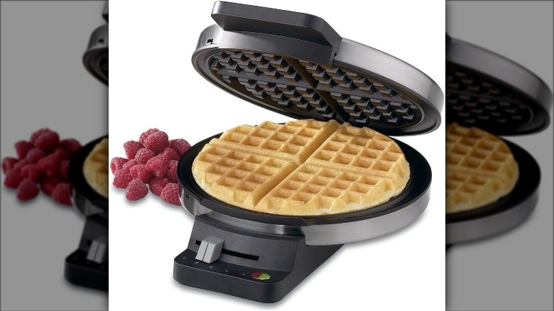 open waffle iron with waffle