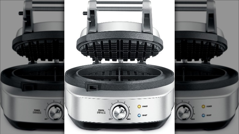 open waffle iron facing forward