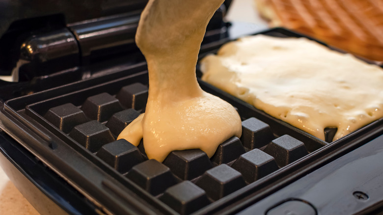 waffle batter on waffle iron