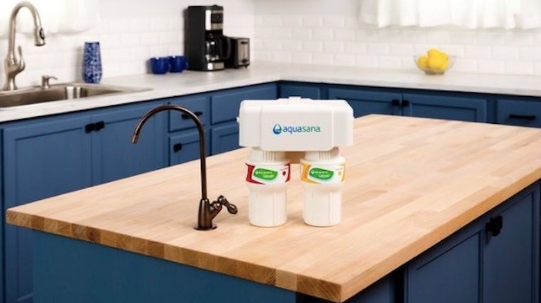 Aquasana under-sink water filter in kitchen