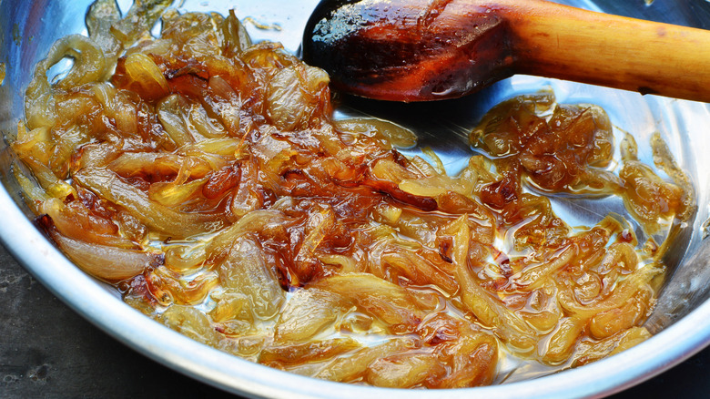 caramelized onions and spoon