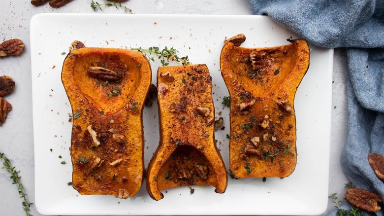 maple roasted honeynut squash with pecans and herbs