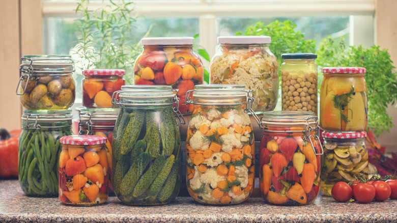 Pickled vegetables in jars