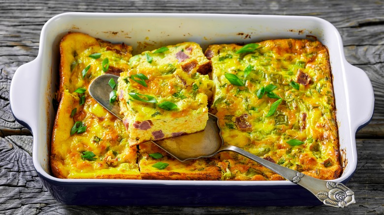 Egg casserole in dish 