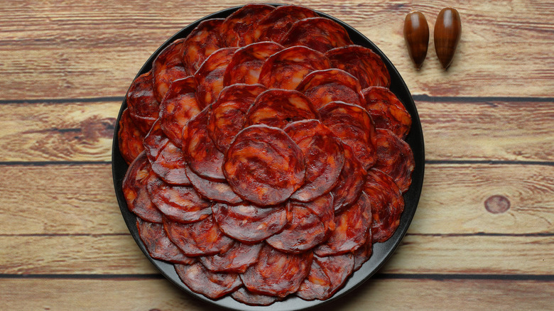 A plate of sliced Iberian Chorizo Andalucia 
