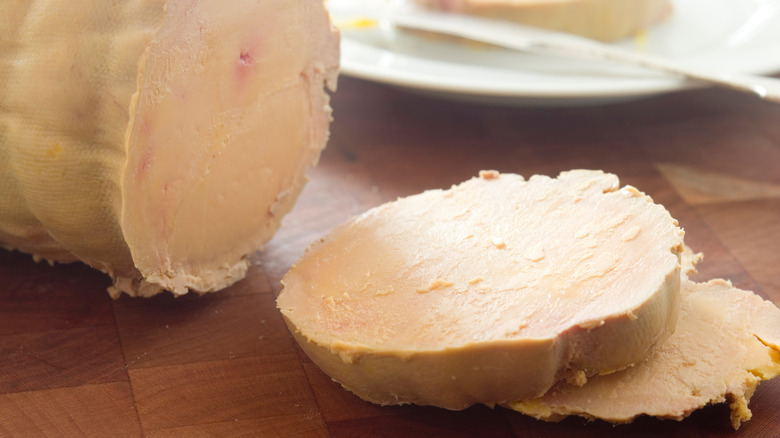 A sliced log of Foie Gras Torchon