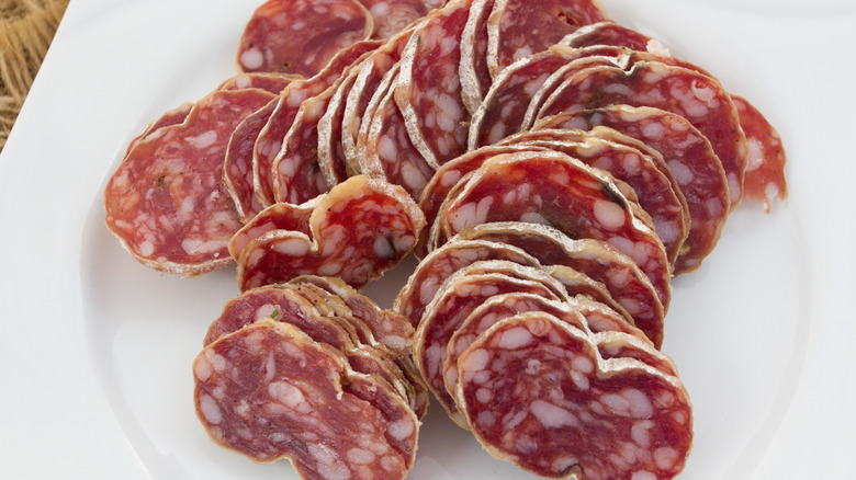 Sliced Rosette de Lyon salami