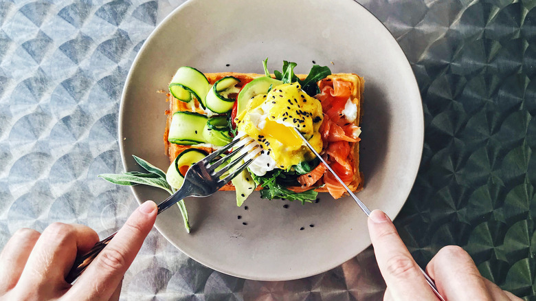 poached eggs and salmon