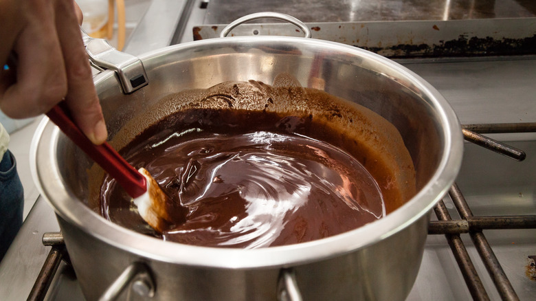 Melted chocolate on a stove