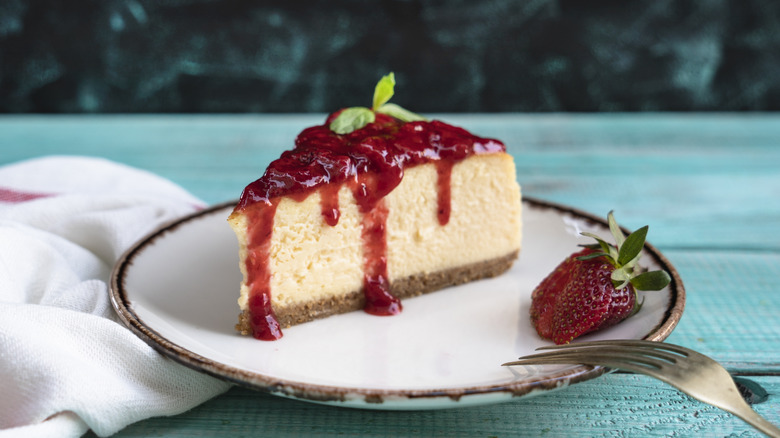 Slice of cheesecake on white plate