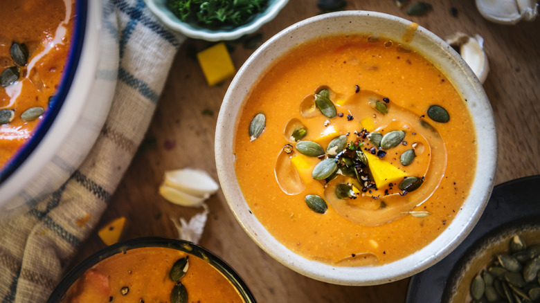 A bowl of carrot soup