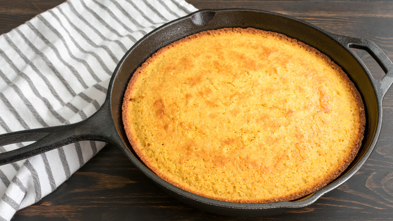 cast iron pan with buttermilk cornbread