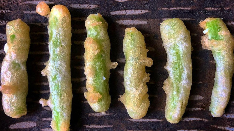 Deep fried green squash stems