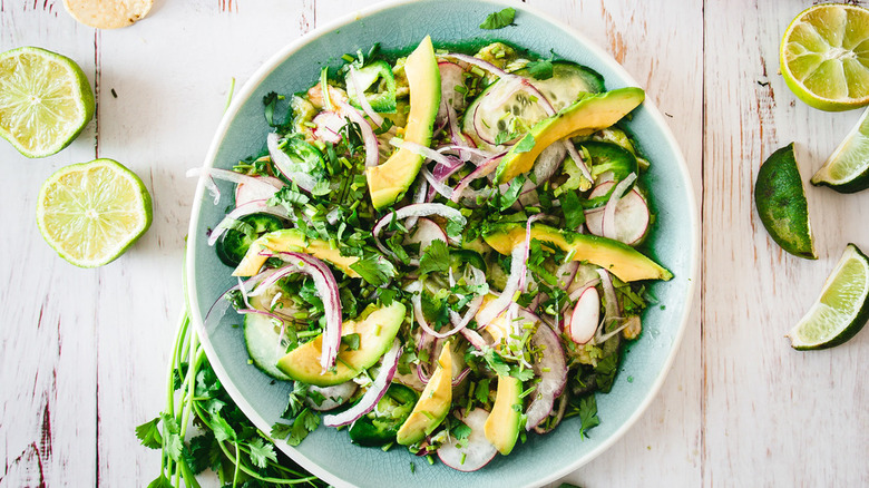 shrimp with avocados and cilantro