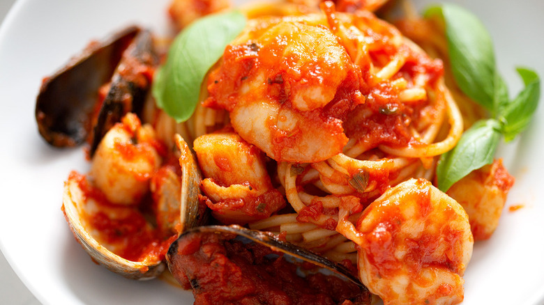 seafood and pasta in sauce