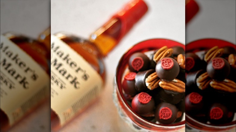 Maker's Mark bottle and chocolate truffles