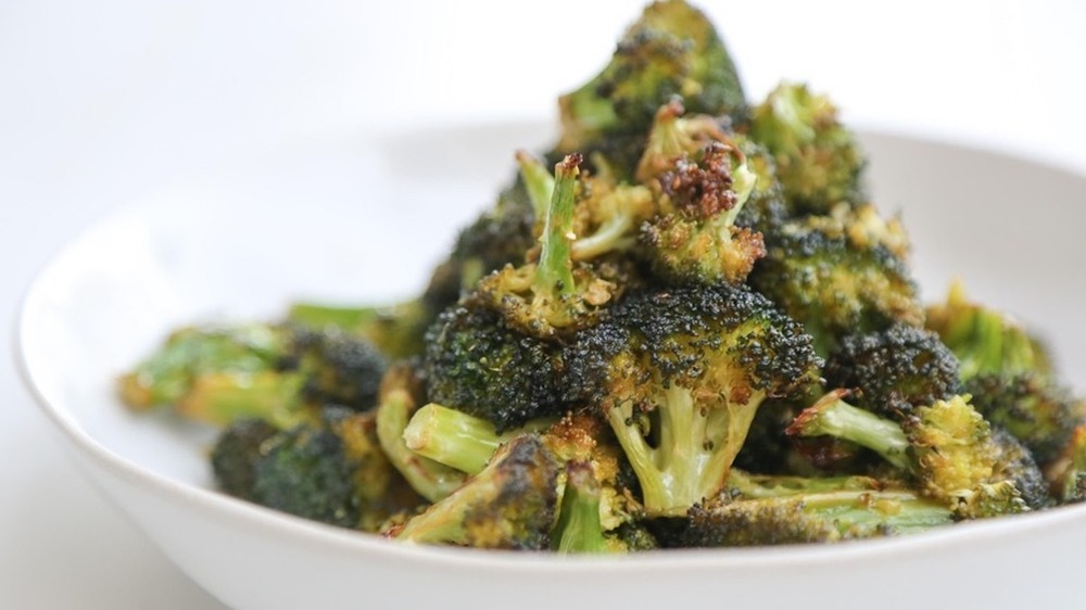 roasted broccoli on white plate