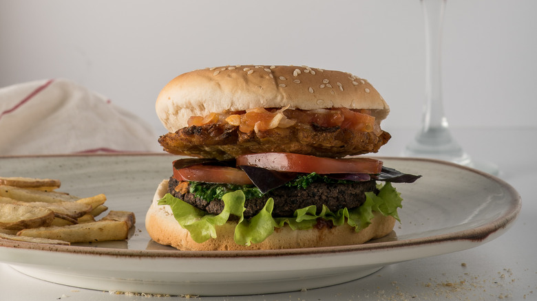 Vegan burger and wine stem