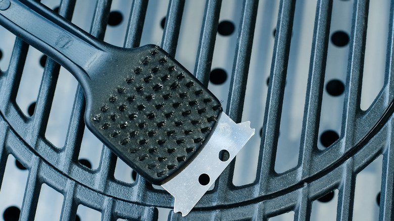 Wire grill brush on grill