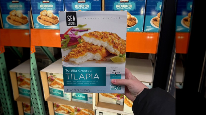 Box of frozen tilapia fillets