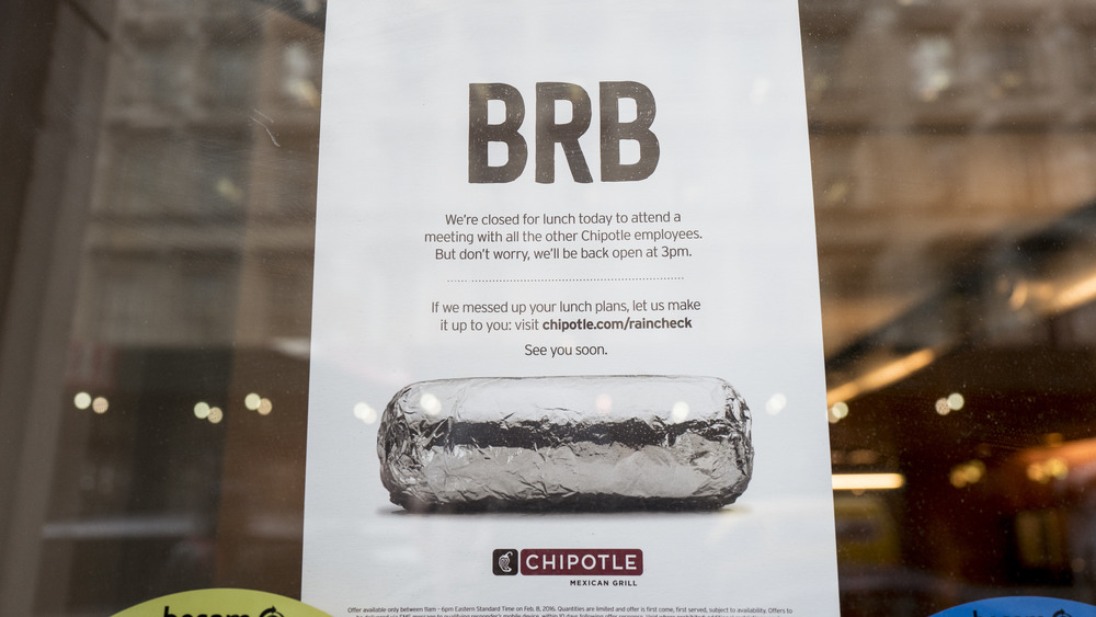 A Chipotle is closed sign. Is it a harbinger of the industry to come. Will we ever be able to sit midst the smell of quick and casual food again, drowning under the calories and carbs? Who knows.