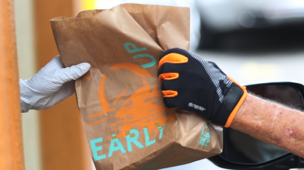 Wearing gloves at Taco Bell drive-thru