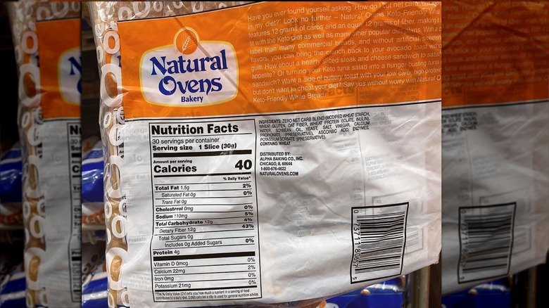 Natural Ovens keto-friendly bread food label