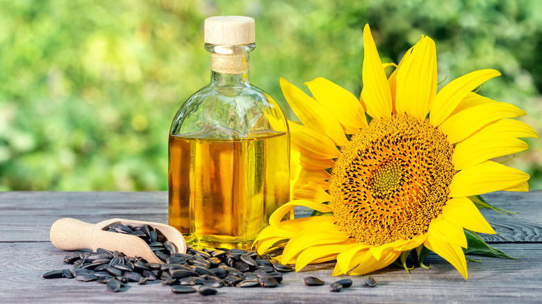 sunflower oil, seeds, and flower