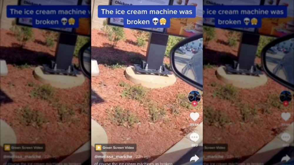 McDonald's drive-thru with superimposed text reading "The ice cream machine was broken"