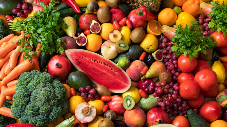 Variety of colorful fruits and vegetables