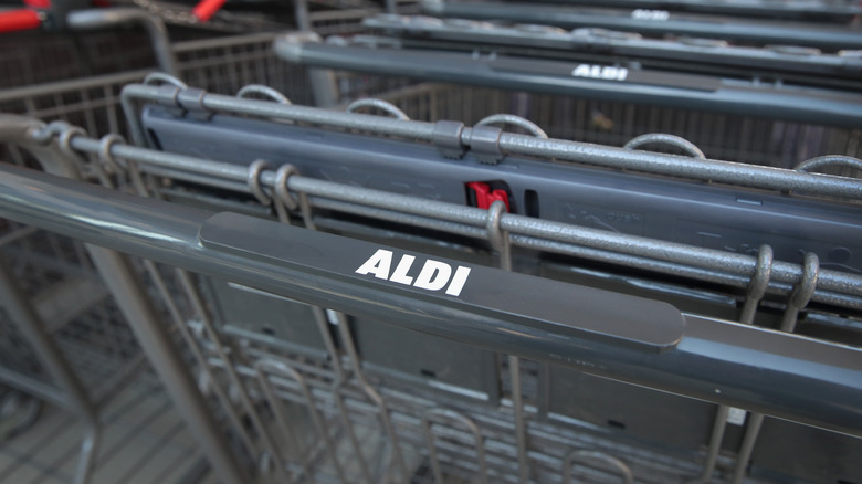 Aldi carts outside a store