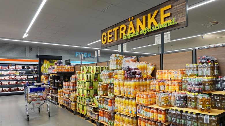 The soft drinks section at an Aldi in Germany