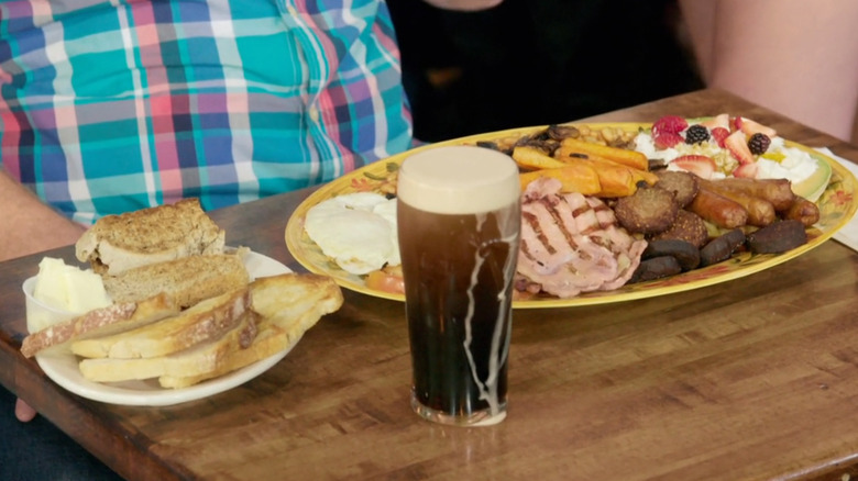 enormous Irish breakfast with beer