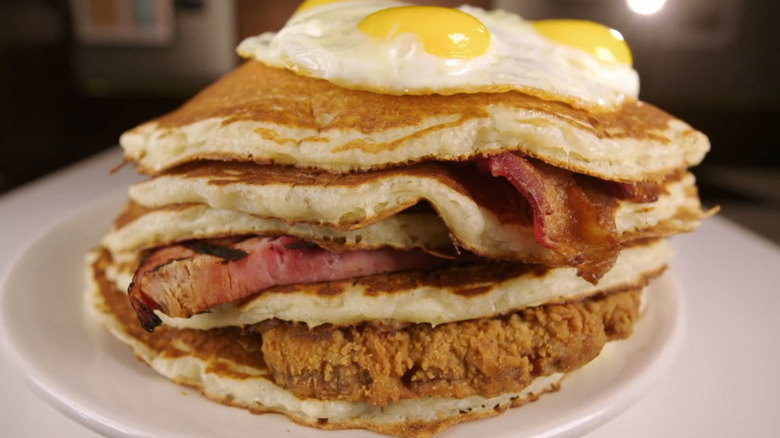 pancake and breakfast food tower