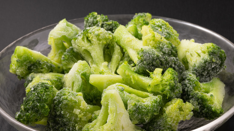 Bowl of frozen broccoli