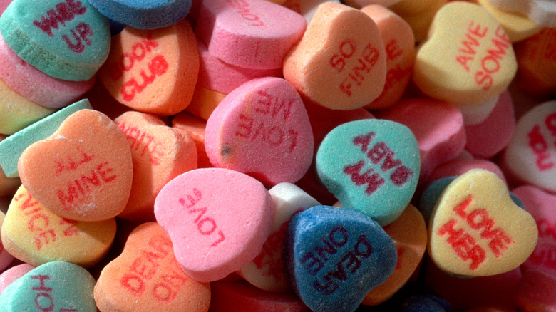 pile of valentine's day heart candies