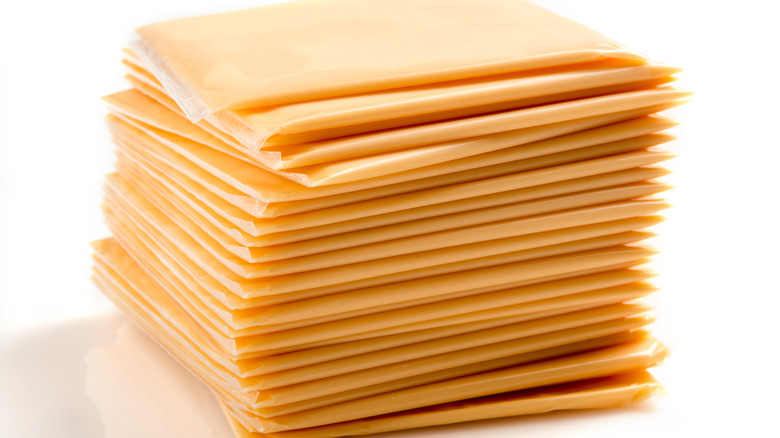 Pile of American cheese slices