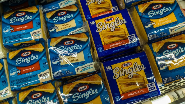 Kraft singles stacked in a store display