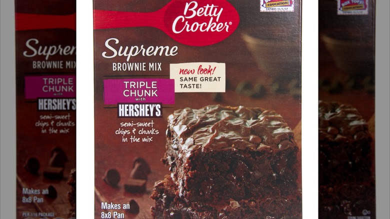 Package of Betty Crocker Triple Chunk Brownie Mix