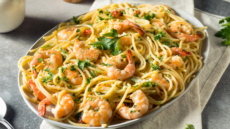 shrimp in a pasta dish