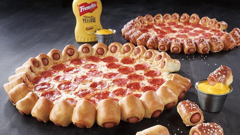 Hot dog stuffed pizza crust