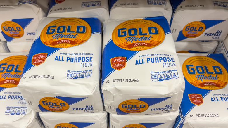 Stacked bags of Gold Medal all-purpose flour