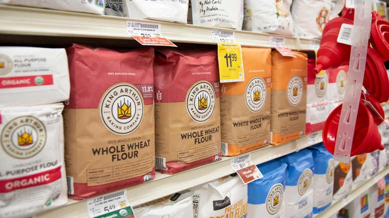 King Arthur flour on grocery store shelf